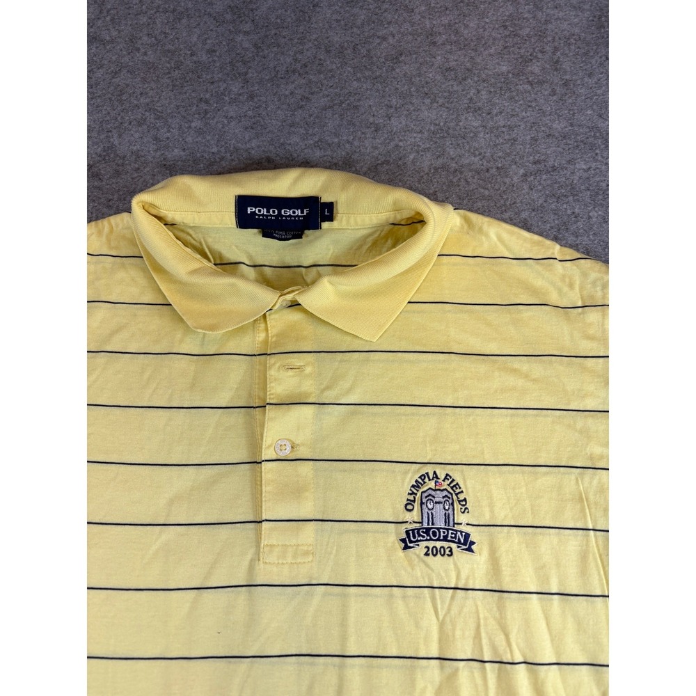 VTG US Open 2003 Polo Golf Ralph Lauren Shirt Mens Large Yellow Pima Cotton